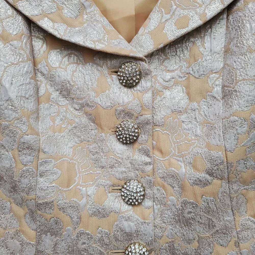 KASPER Women's Petite Rhinestone Buttons Metallic Floral Coat Jacket Size 8P - Picture 6 of 12